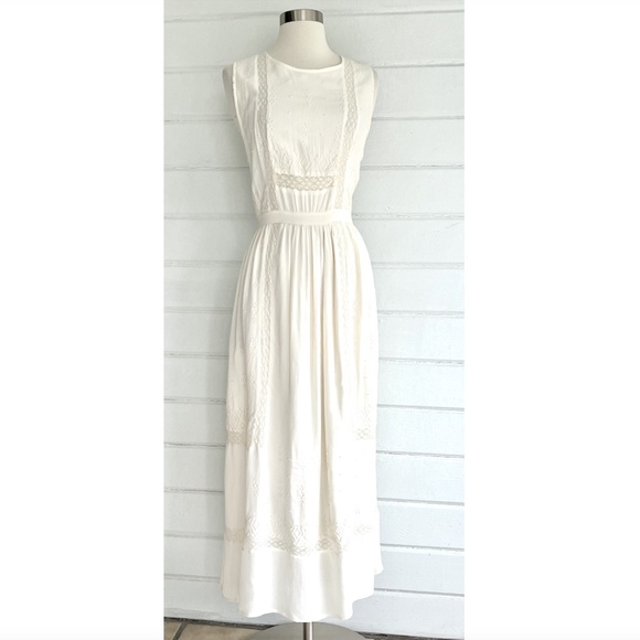 LUCKY BRAND Ivory Viscose Sleeveless Embroidered Maxi Dress - S - Picture 1 of 14